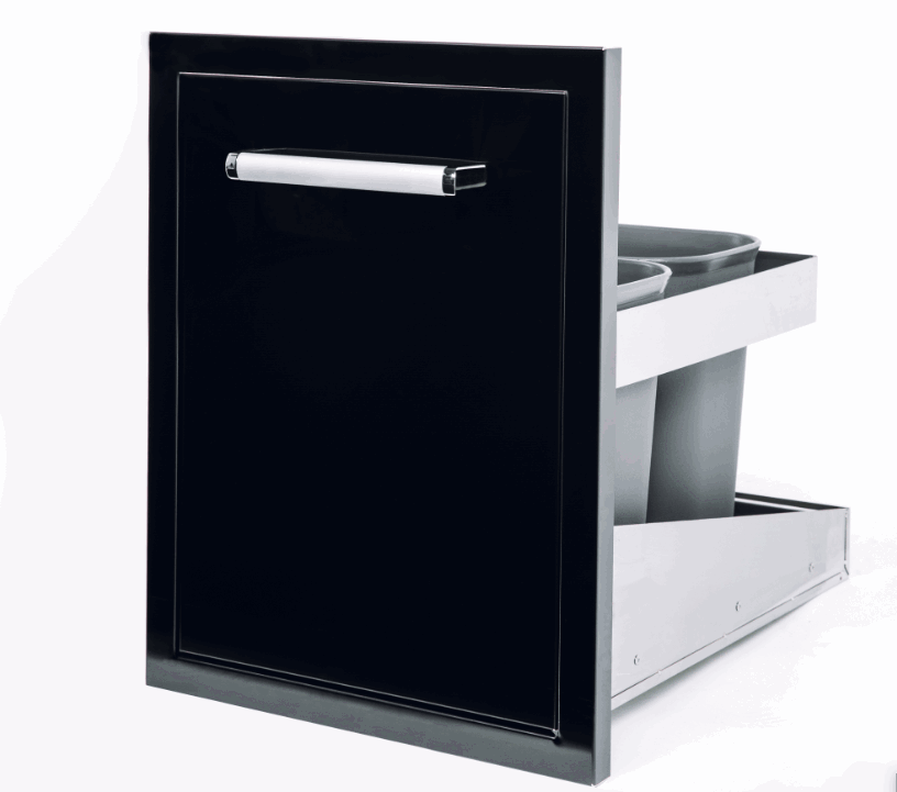 Black Stainless Steel Double Trash Can Drawer for Outdoor Kitchen